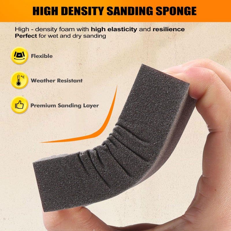 POLIWELL Extra Fine (400 Grit) Manual Sanding Sponge Sheet Kitchen Polishing Grinding Abrasive Sponge Block 4-Inch, 4-Pack - Image 3